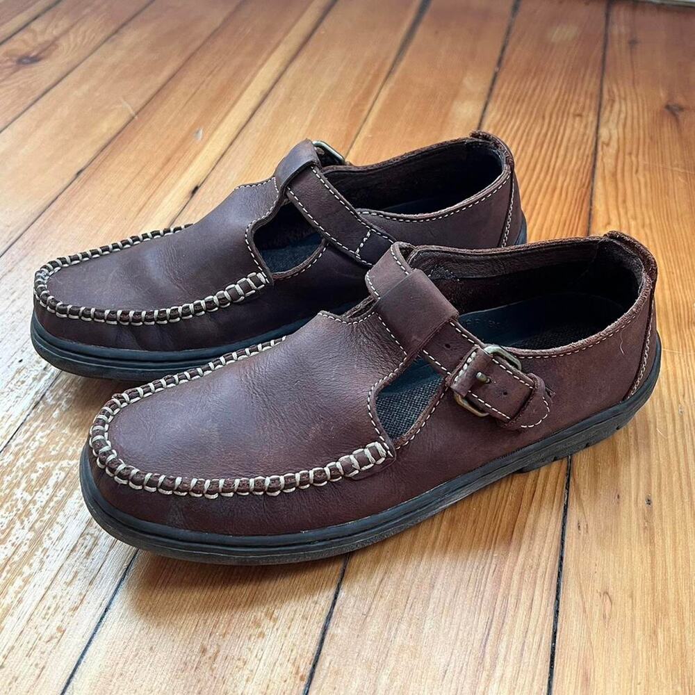 Brown Mary Jane brown moccasin genuine leather shoes 8M Hush Puppies